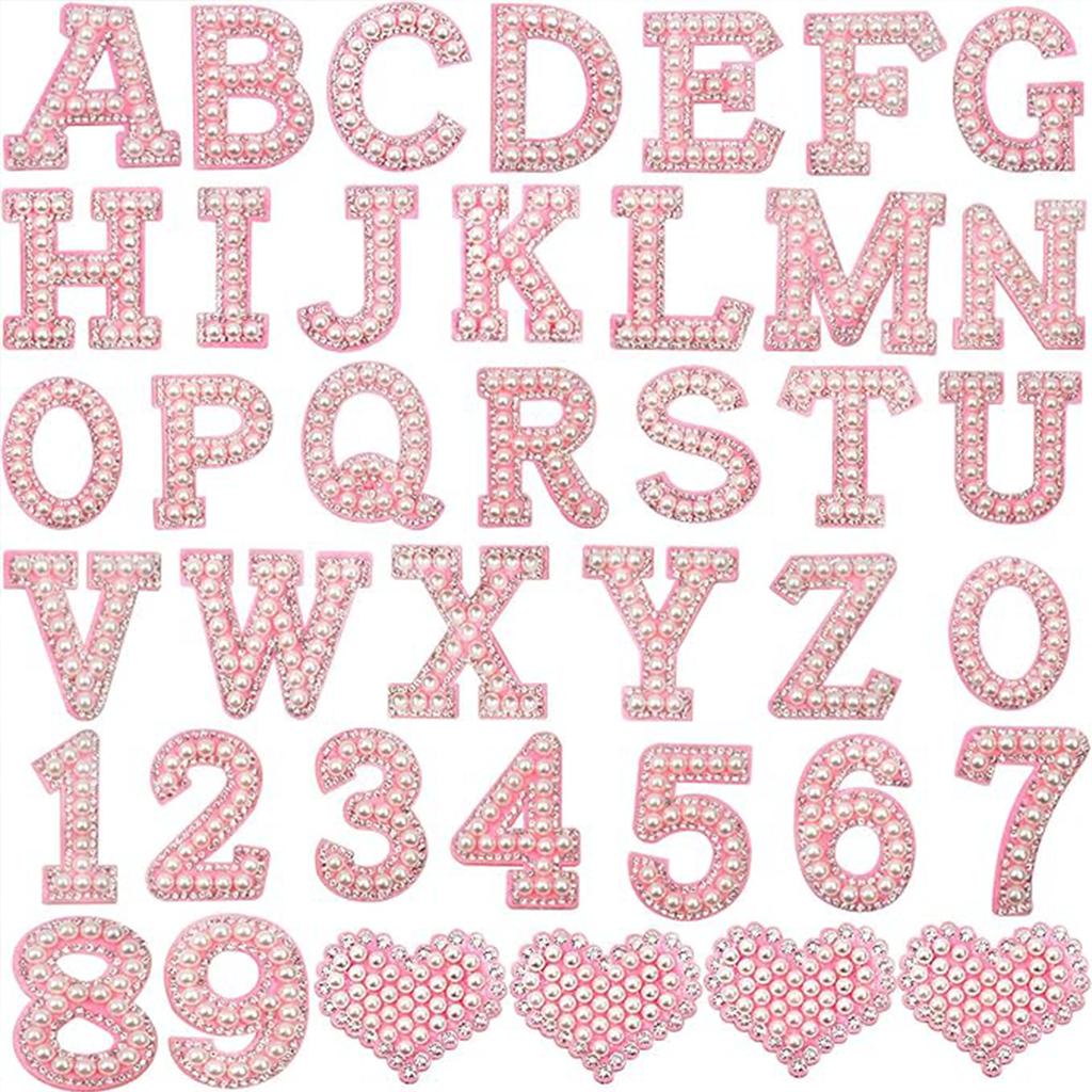 26pcs A-Z English Letter Glitter Pearls Rhinestone Patches Repair Embroidered Sew on Appliques,Patches for DIY Clothes Bags Hats