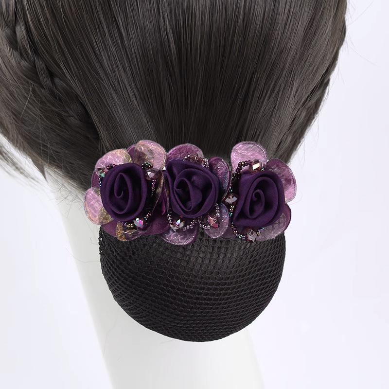 Women Hair Bun Cover Net Snood Hairnet Bow Barrette French Hair Clip Bow Ribbon Flower Hair Accessories For Banks Hotels Staff