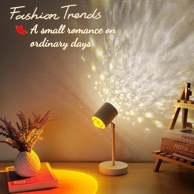 Water Pattern Sunset Ambient Light, Double Head Projection Lamp for Live Streaming and Bedroom Decoration
