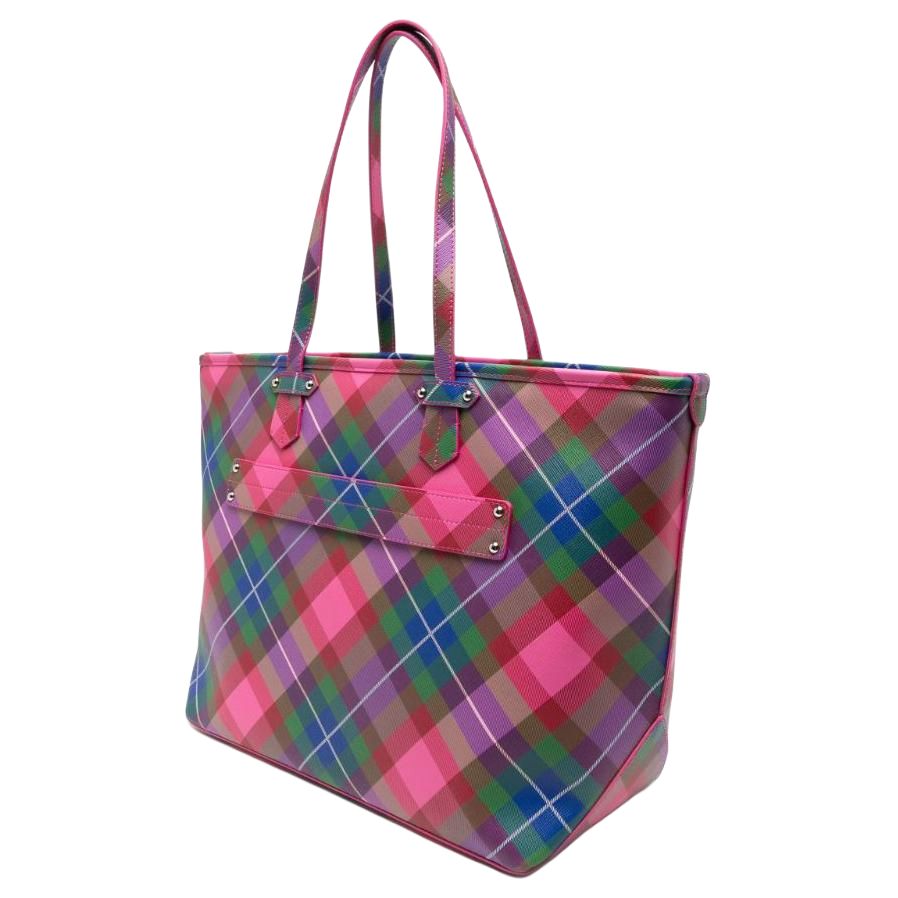 VIVIENNE WESTWOOD Plaid Pattern Zipper Closure Tote Bag Women Tote Bags Pink Multicolor 4D020001US001OA