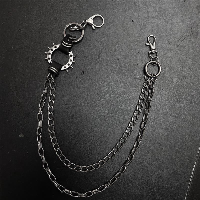Vintage Punk Black Waist and Pants Chain with Exaggerated Spikes - Unisex Hip Hop Streetwear Accessory (2021)