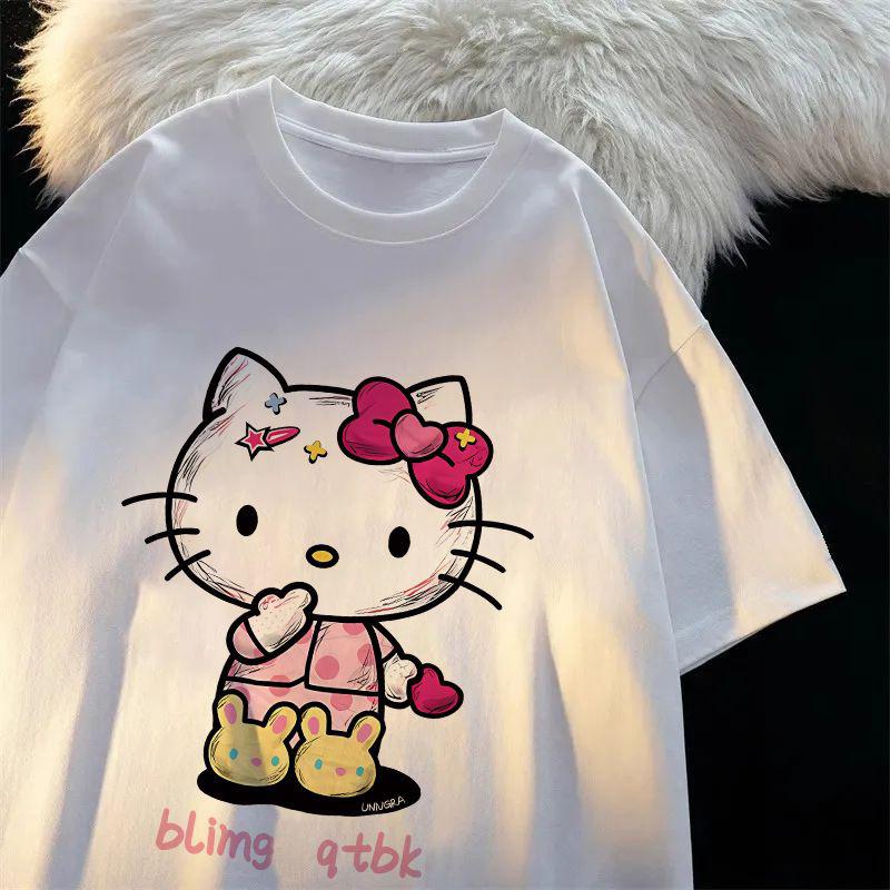 

Hello Kitty Tshirt Cartoon Academic Atmosphere Girl Clothes Cotton Men T-shirt Top Women Fashion Summer Couple Print T-shirt S разноцветный