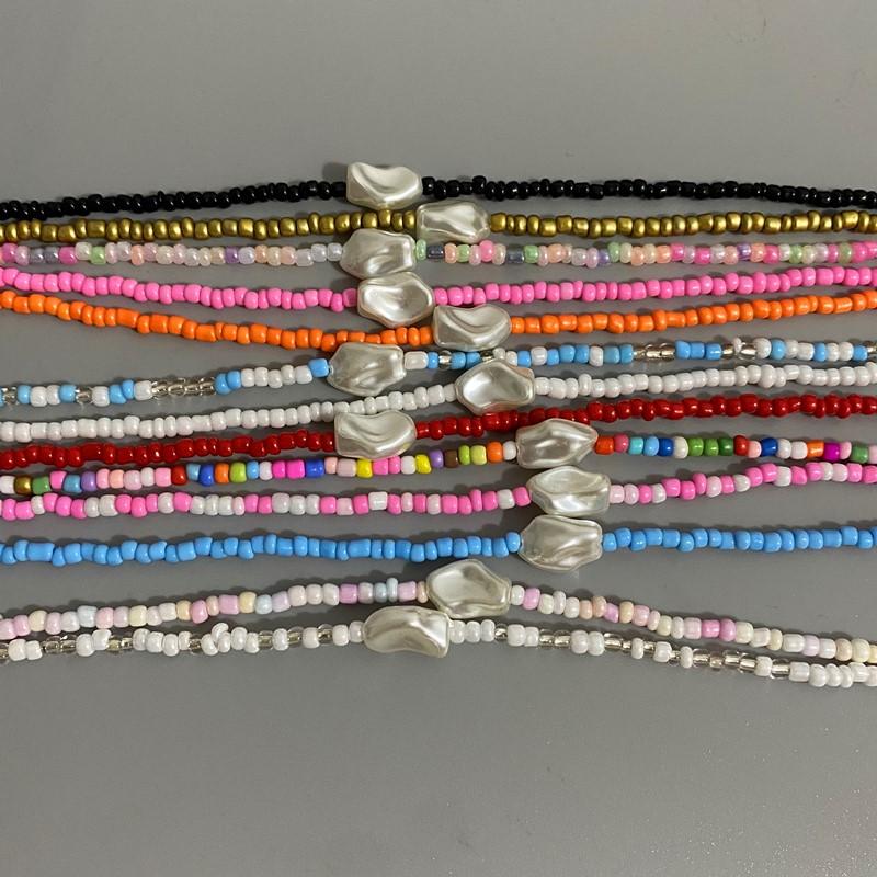 Fashion Boho Beads Necklace Women Imitation Pearl Seed Beaded Strand Short Choker Necklace Handmade Female Jewelry