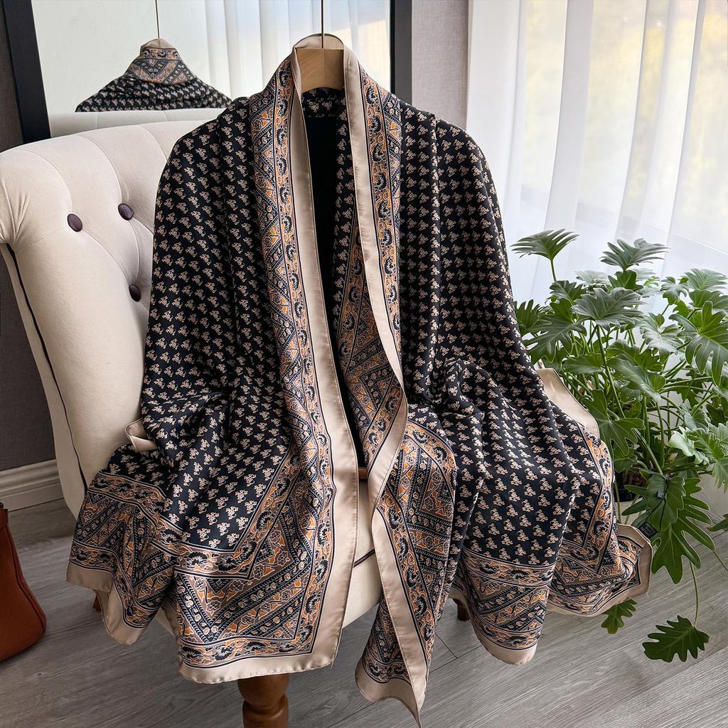 Women's 180x90cm Silk Scarf Luxury Soft Smooth Long Shawl Wrap Turban Fashion Accessory for Outdoor Beach Sunscreen