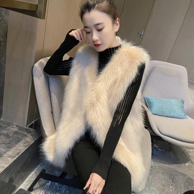 2 autumn and winter new fur vest women's medium and long imitation fox hair slim-fit fur vest fashion coat