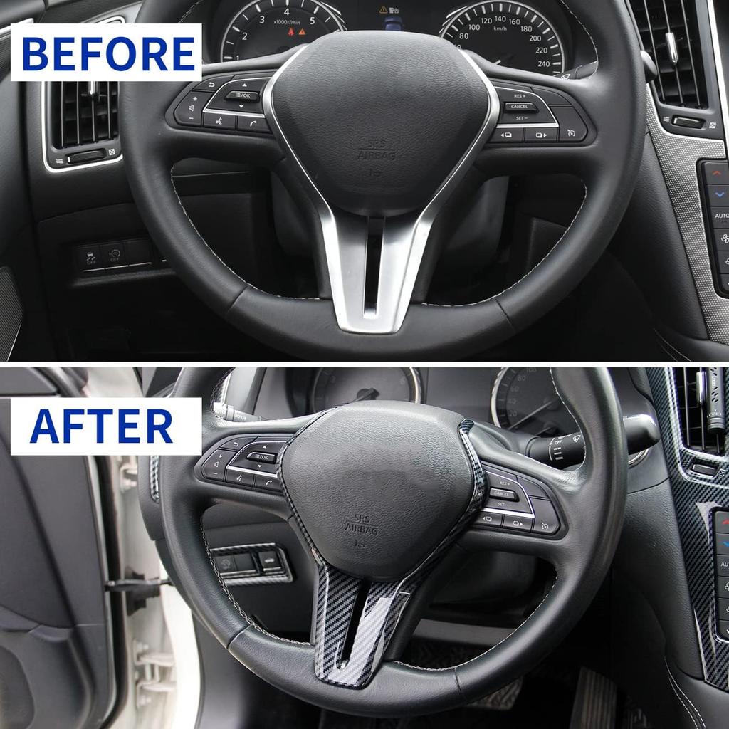 Steering Wheel Cover Molding Trims Accessoriess for Infiniti Q50 2014-2024 QX50 QX55 Q60 2017-2023 (Carbon Fiber Pattern)