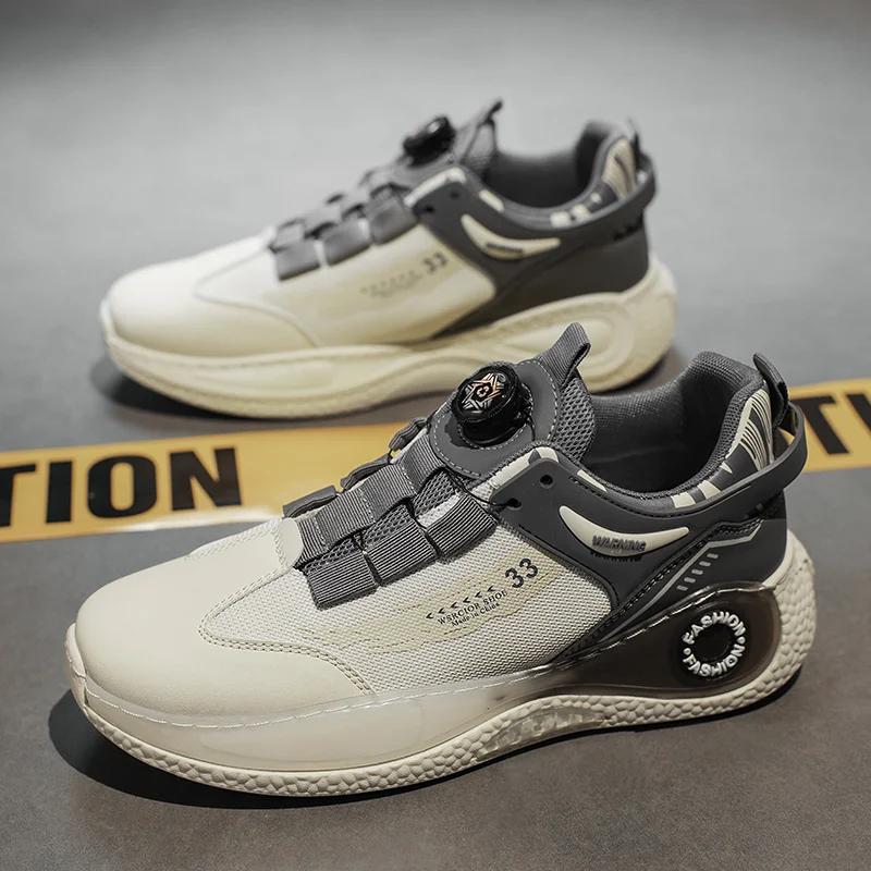 Mens Sneakers with Rotating Buckle Comfy Non Slip Lace up Durable Shoes for Mens Outdoor Activities