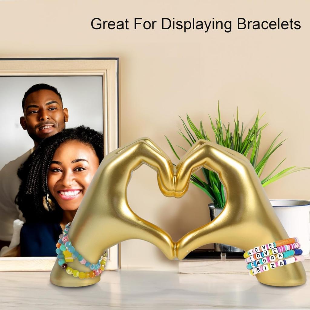 Silver Polyresin Hand Gesture Desk Statues Finger Sculpture Decor - Silver Personality Finger Practical Joke Halloween Prank Gifts (Love Heart Gold)