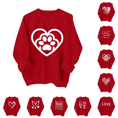 Women's Fashionable Casual Long-Sleeved Valentine's Day Heart Print Pullover Sweatshirt