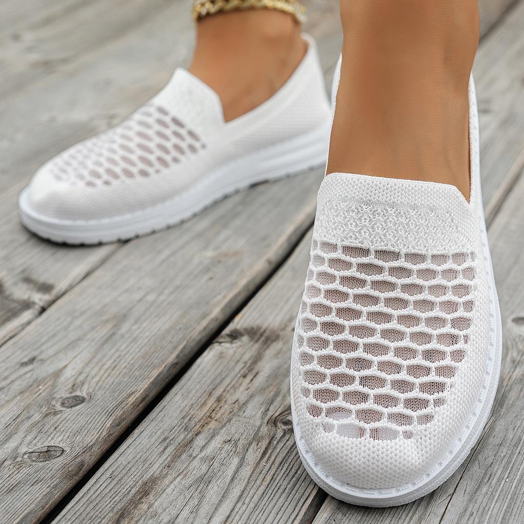 Women's Wide Width Mesh Slip-On Sneakers - Flat Sole Casual Shoes for Fall, Breathable Loafers for Everyday Wear