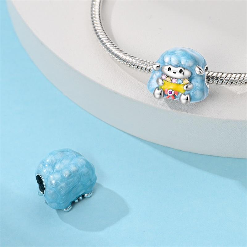 Charm Bead Components Authentic Original Copper Metal Blue Lamb Animal Bead Components Compatible With Bracelet High Quality Fine Jewelry Do It