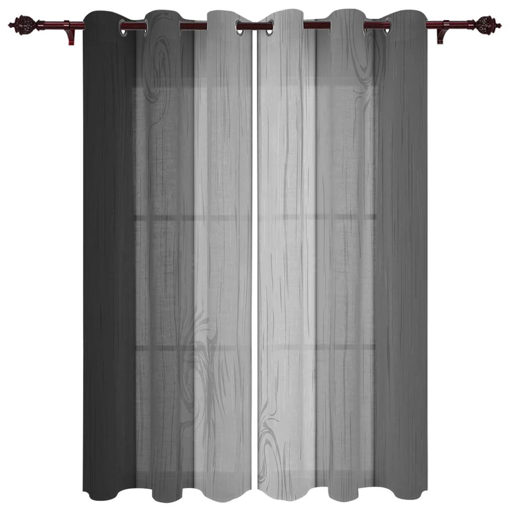 Window Curtains for Living Room Retro Yellow Gray Gradient Wood Grain Curtains for Child Bedroom Kitchen Decor Blinds Drapes