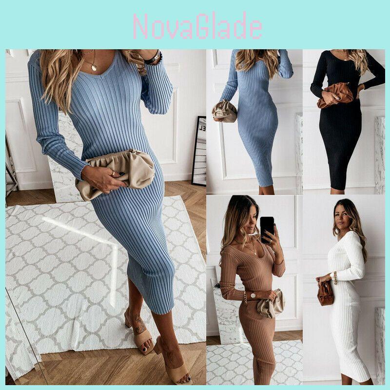 Elegant Womens Long Sleeve Bodycon Dress Perfect For Evening Parties And Casual Wear