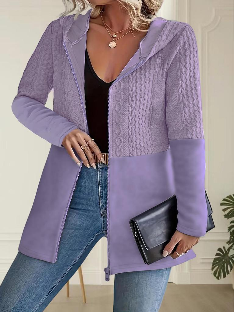 2025 Women's Autumn and Winter Solid Color Corrugated Pocket Stitching Casual Loose Women's Hooded Jacket