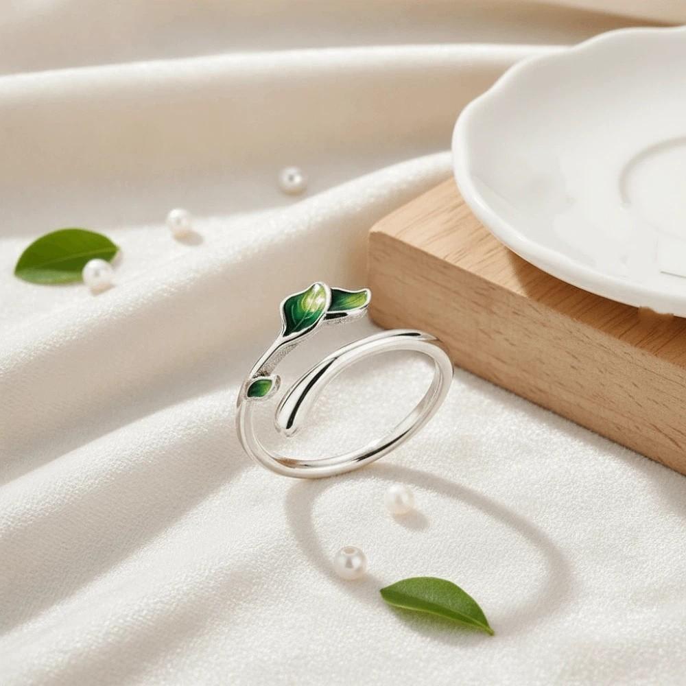 Adjustable Leaf Opening Ring Oil Drop Women's Ring Fashion Enamel Leaf Ring  Women