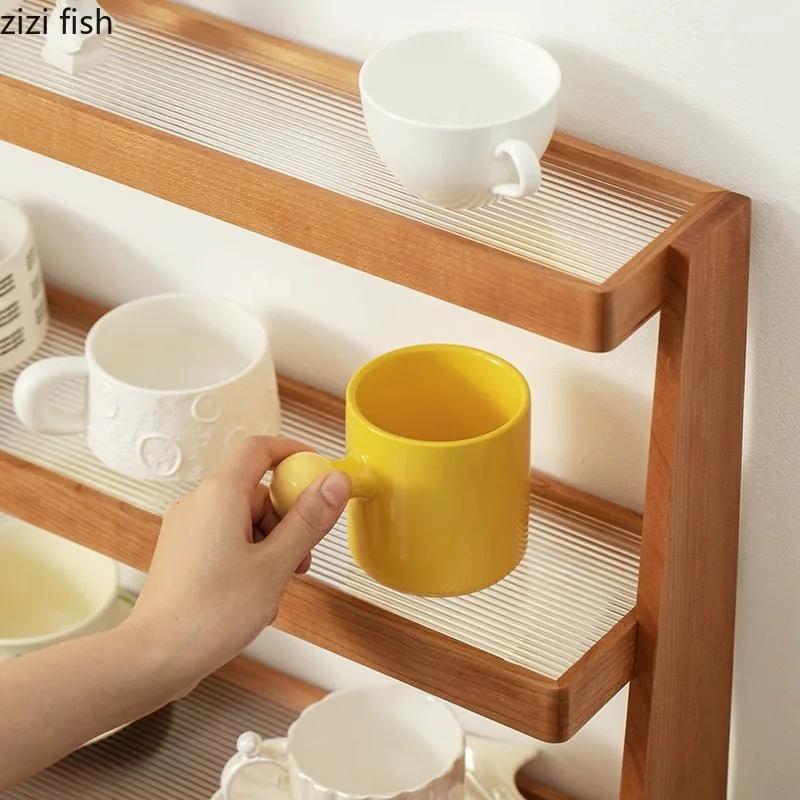 Multi Layer Storage Rack Wooden Acrylic Storage Tray Cup Storage Shelf Display Rack Decorative Rack Kitchen Storages Container