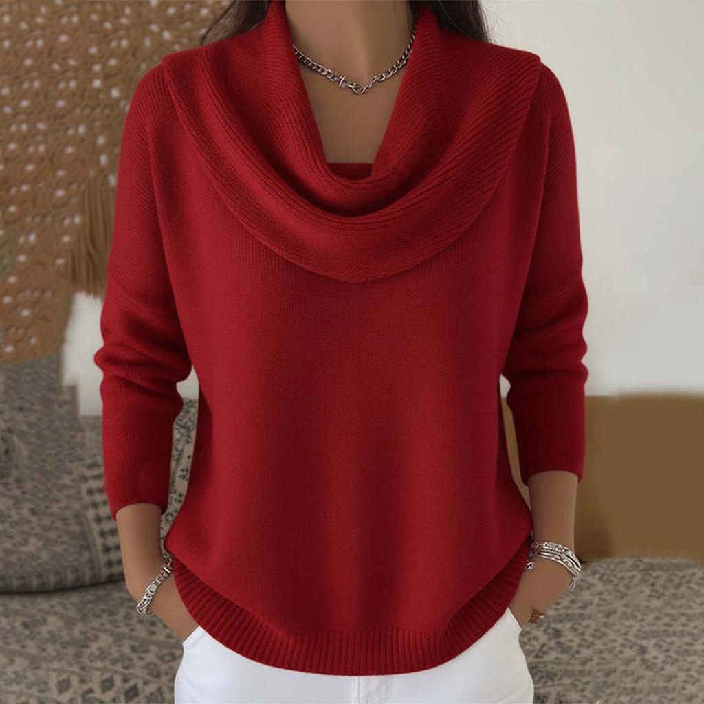 Damen Lässig Und Modisch Rundhals Langärmlig Gestrickt Einfarbig Oberteil Pullover