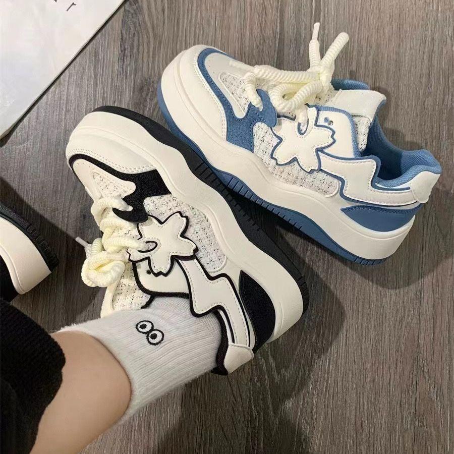 Haze Blue Thick Baseplate Shoes Women's Autumn New Ins Versatile Casual Student White Shoes