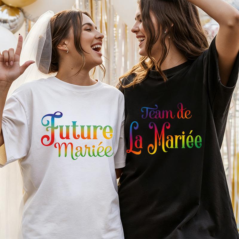 French Girls Bachelorette EVJF T-Shirts Future Bride Team Print Casual Short Sleeve Tees for Bride Squad Party Matching Outfits