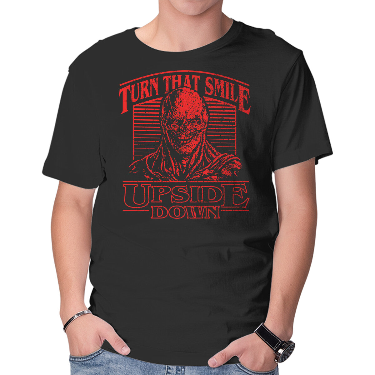 Unisex Crew Neck T-Shirt Smile Upside Down Graphic Short Sleeve Casual Tee XL
