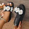 Fashion Fashion Flowers Decor Wedge Slippers Women 2025 Summer Knit Thick Sole Slides Woman Lightweight Platform Beach Vacation Sandals