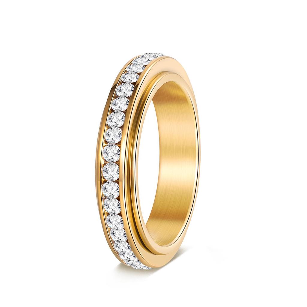 Korean Titanium Steel Rotatable Diamond Ring - Versatile and Stylish Decompression Finger Accessory