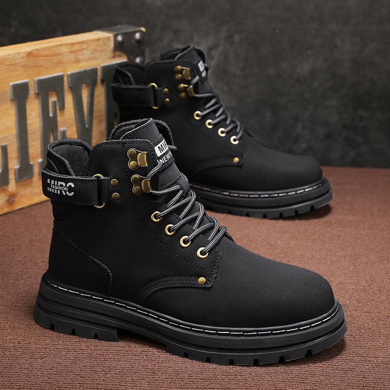 Men's Waterproof High-Top Leather Martin Boots, 2024 New Style Spring & Autumn Shoes for Men and Boys, Unisex Design.