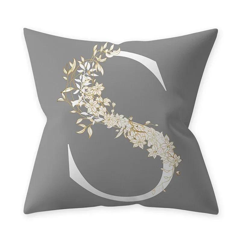 Grey Alphabetic Cushion Cover Polyester Cushion Cover Flowery Print Sofa Decoration Cushion  Home Decor Pillow Cover 45x45cm