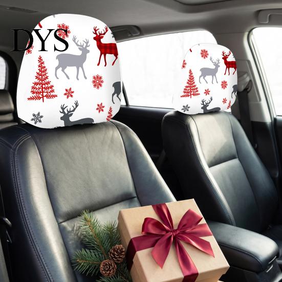 Auto Holiday Gift Ideas 2Pcs Christmas Car Headrest Covers, Elastic Printed Head Rest Cover, Funny Prints Pillow Protector for Cars, Suvs, Universal