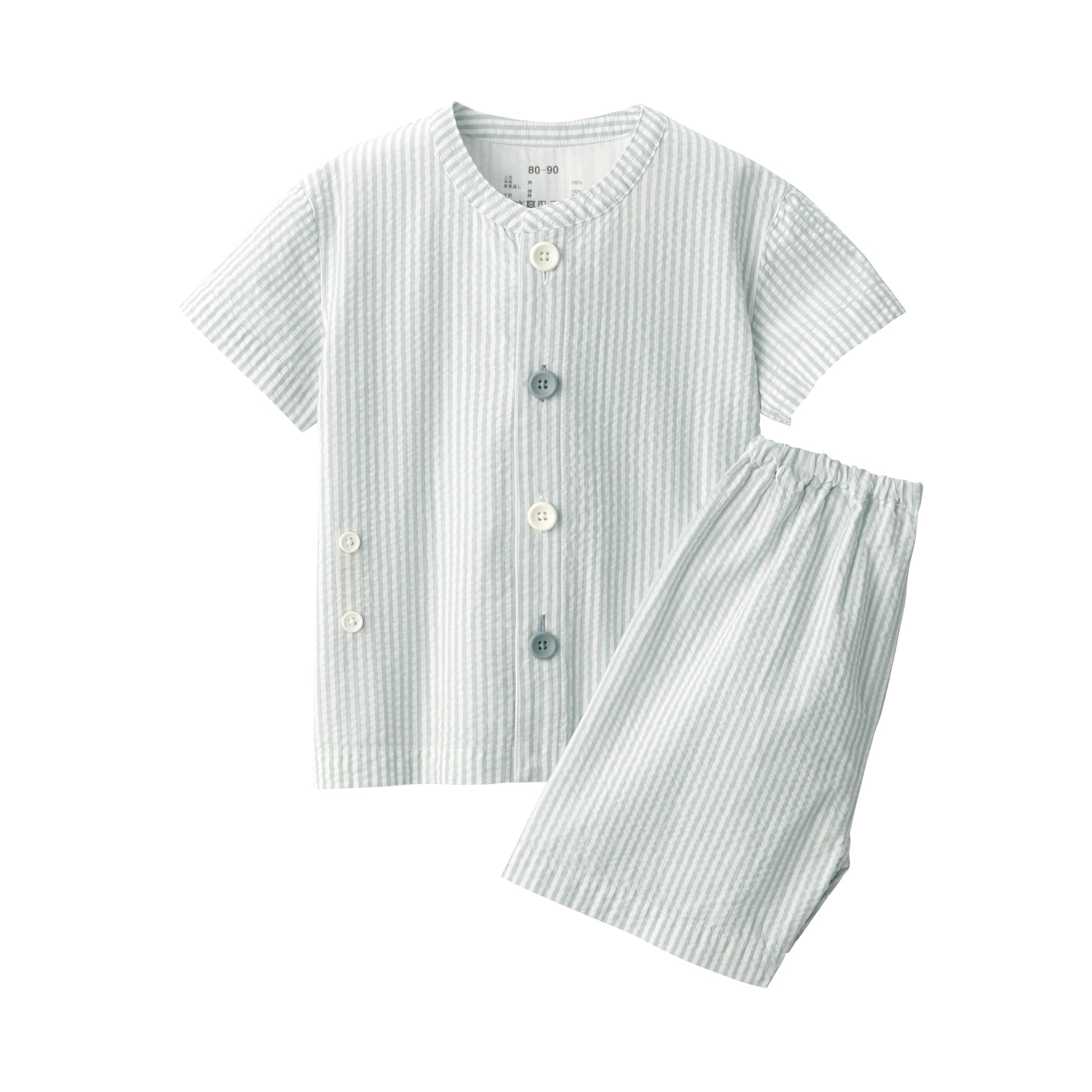 

MUJI Baby Seamless Soccer Woven Short Sleeve Changing Light Blue Sizes FED17A5S Pajamas, Unisex, Stripes, 80-90,
