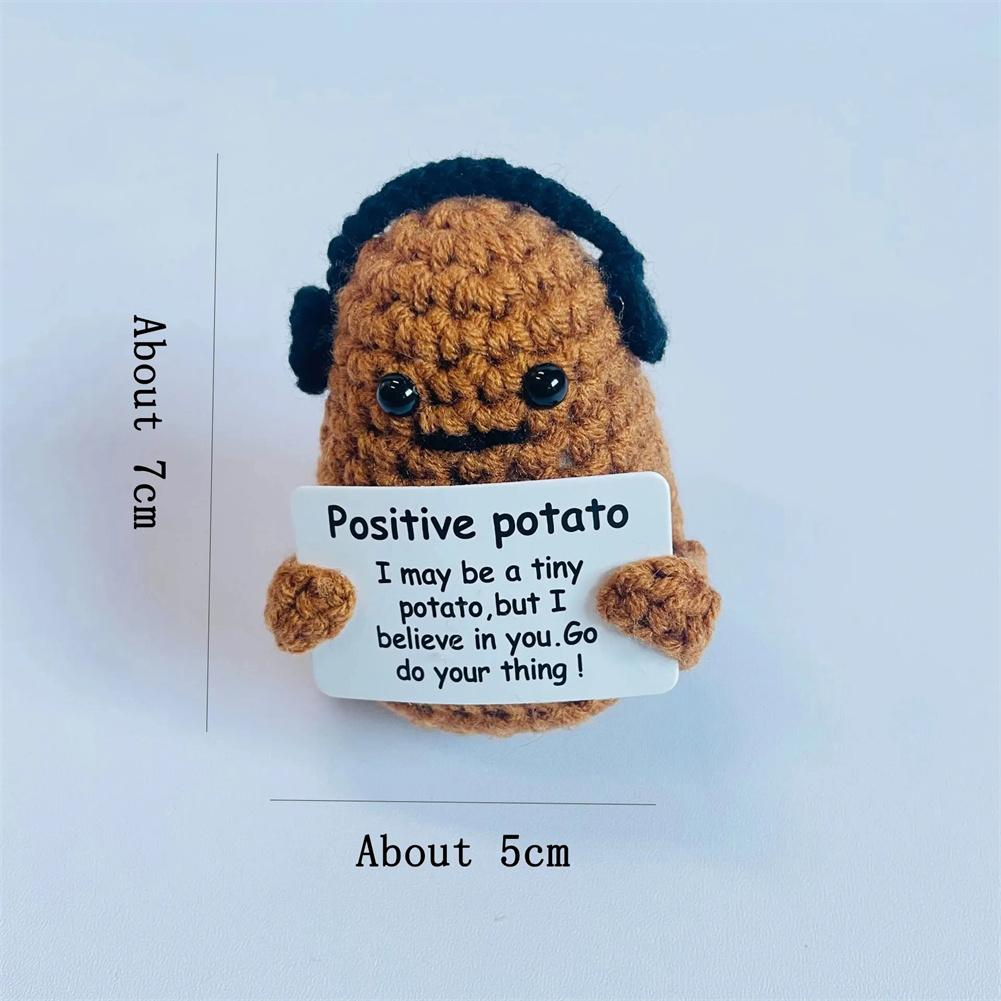Positive Knitting Potato Doll Decoration with Card Positive Potato Doll for Birthday Party Office Decoration Good Luck Gifts