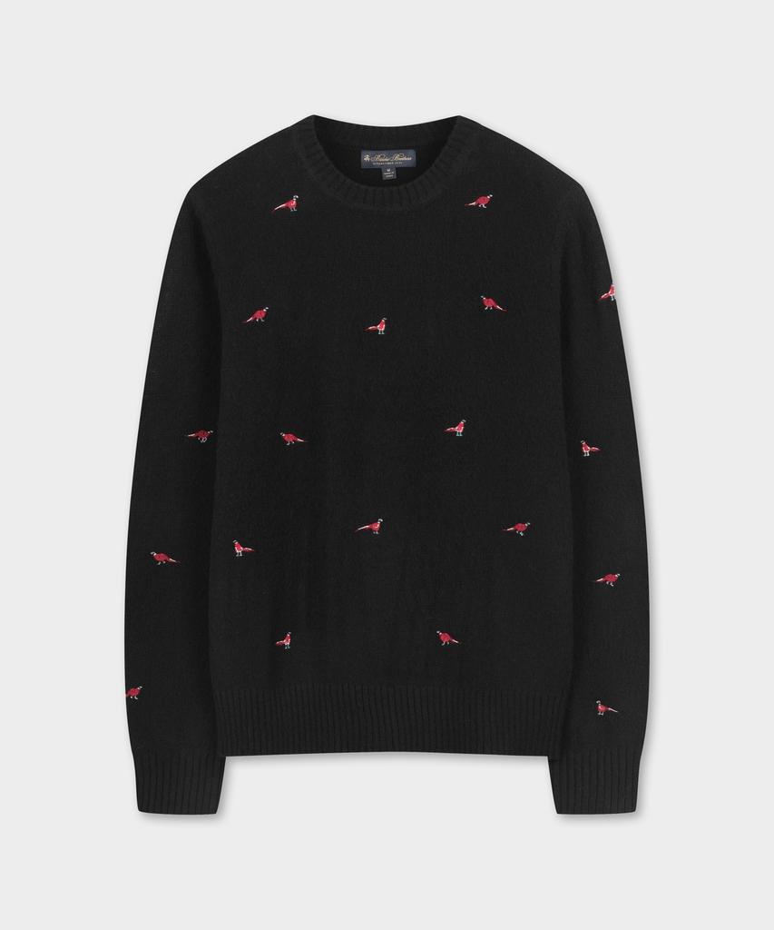 BROOKS BROTHERS Wool Elbow Patch Crewneck Sweater (Black) (Bbwrmmf403)