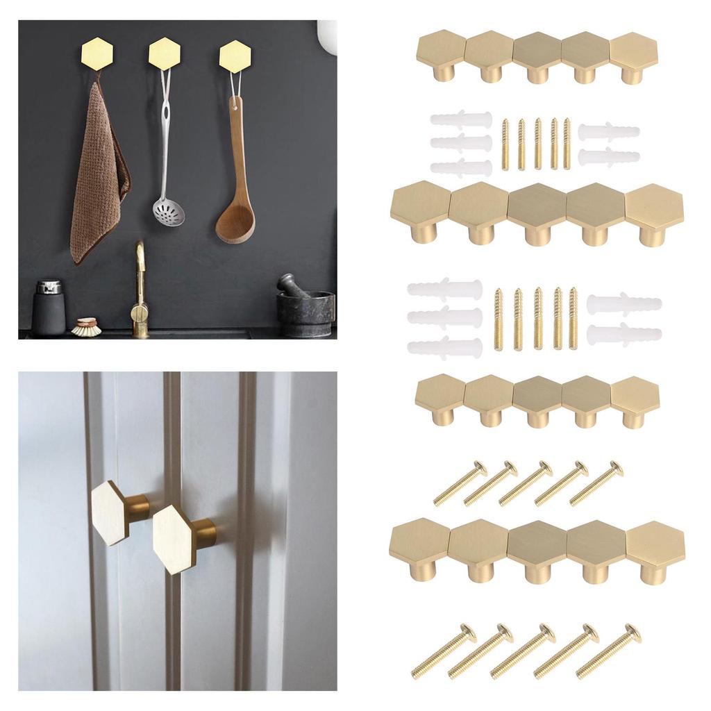 5 Piece Nordic Style Hexagon Brass Cabinet Knobs Cupboard Handle Polished Door Handles Pulls