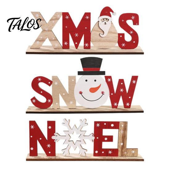 Wood Letter Ornament Wooden Christmas Table Sign, XMAS SNOW NOEL Tabletop Sign with Noel Base, Hollow Centerpiece for Xmas Party Decor Festive Signs