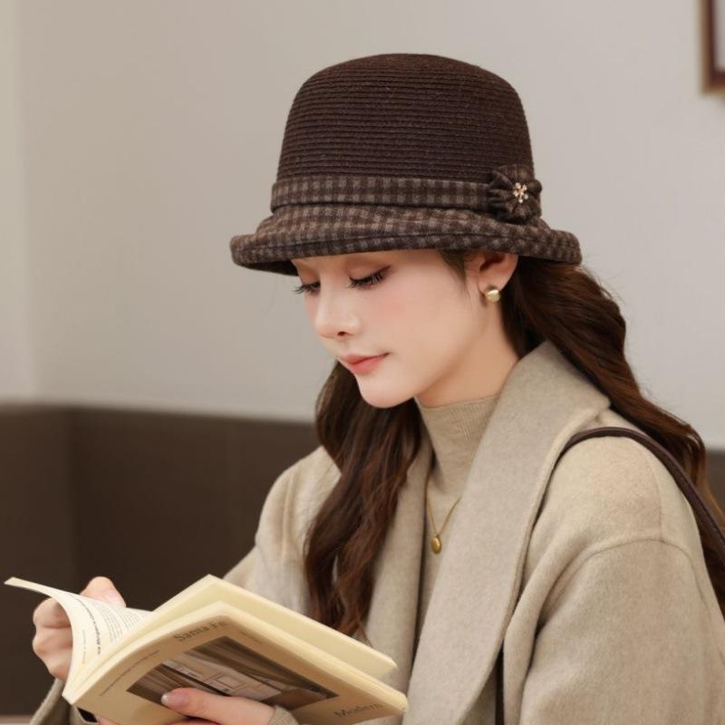 Wool Bucket Hat Women's Small Edge Autumn and Winter Thermal Hat Casual Basin Hat Knitted Ear Hat New Wool Hat
