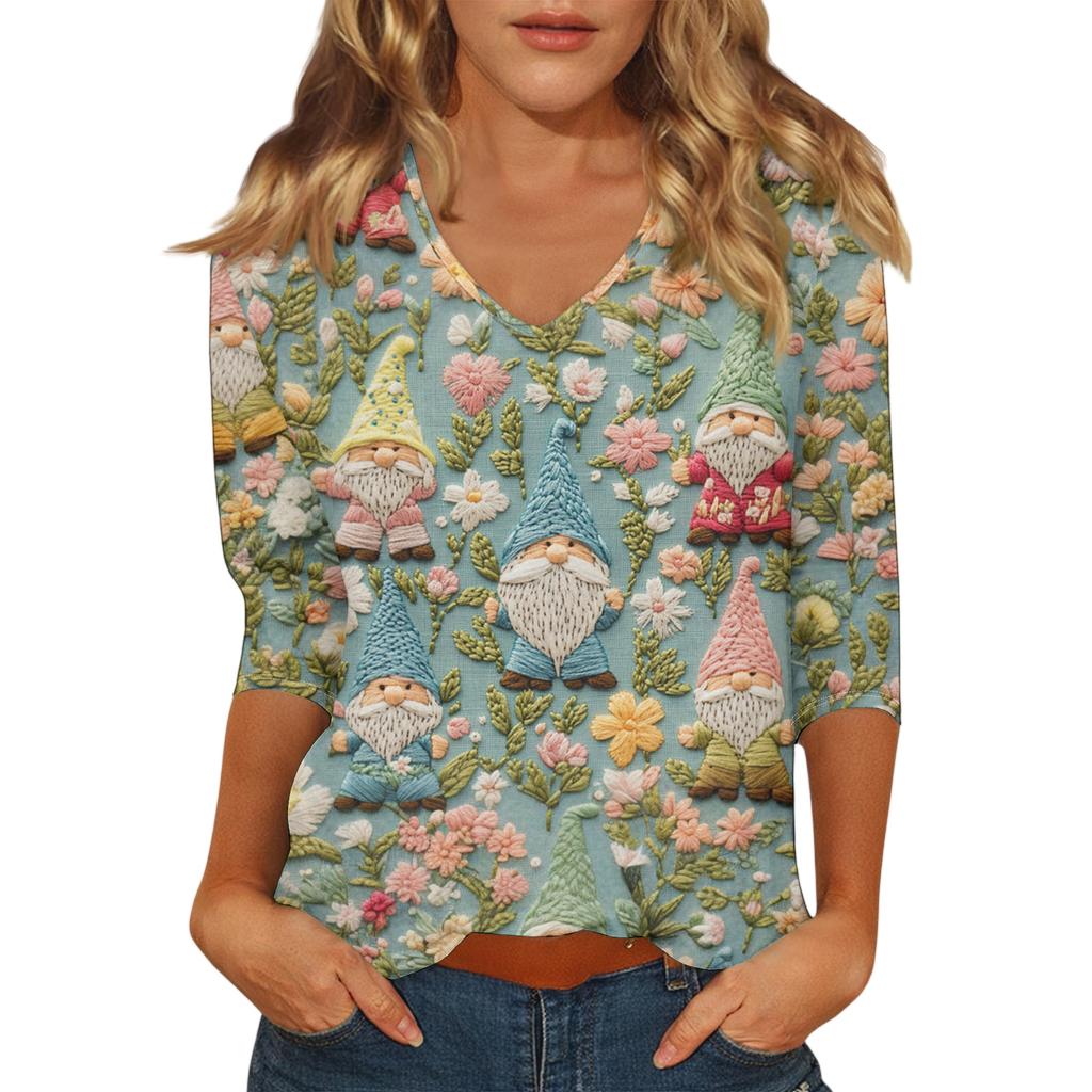 Women's Casual Fashionable Sexy Comfortable V-Neck Christmas Three-Quarter Sleeve Top