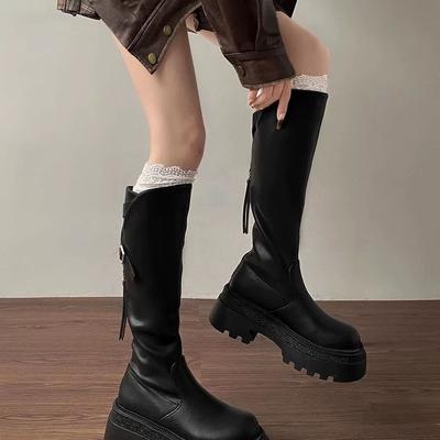 Elastische hohe Stiefel für Damen Herbst und Winter 2025 neue Modelle, aber Knie dicke Sohle kleiner Reißverschluss hinten braune lange Stiefel