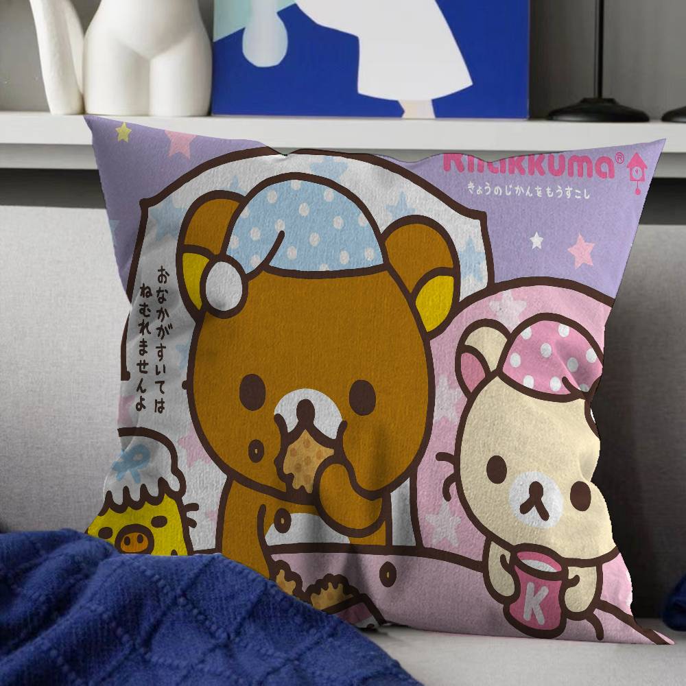 

RRilakkuma Cartoon Anime Pillow Covers Cartoon Sofa Decorative Home Doublesided Printing Short Plush Cute Cushion Cover 30x30 cm