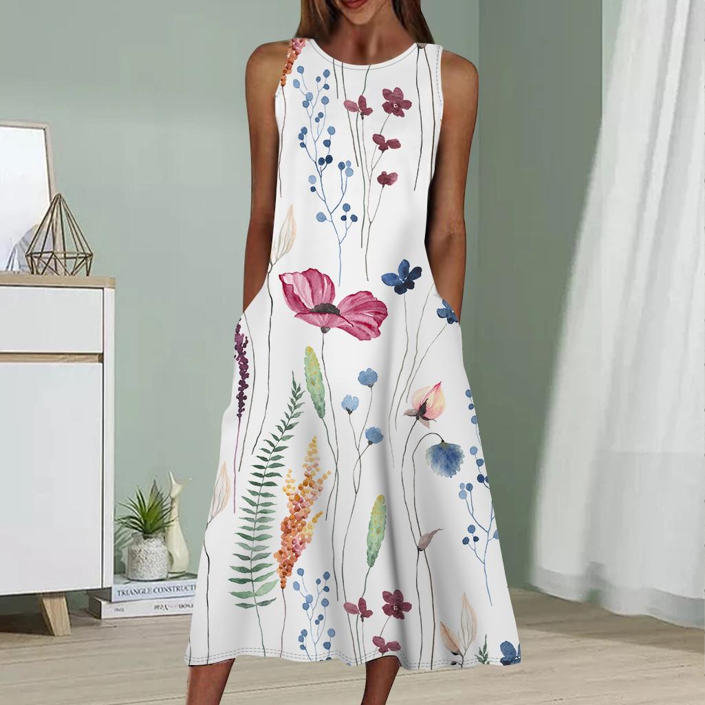 

Летнее модное сексуальное платье без рукавов, мягкое повседневное платье с принтом 3D Blue Chrysanthemum, платье без рукавов на бретельках 6XL белый