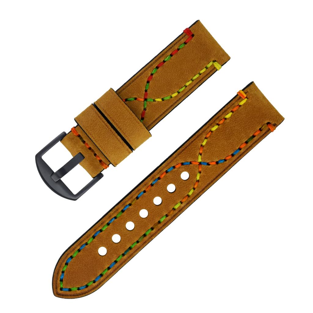 Handmade Color Thread First Layer Crazy Horse Leather Universal Watch Strap Adaptation 18 20 22 24 26mm