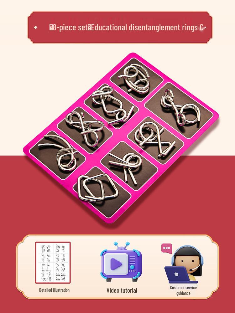 24-Piece Kongming Interlocking Rings Puzzle Set for Children - Fun Disentanglement Challenge