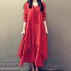 Buttons Decor False Two Pieces Baggy Dress Large Hem V-Neck Solid Color Long Sleeve Retro Dress Streetwear