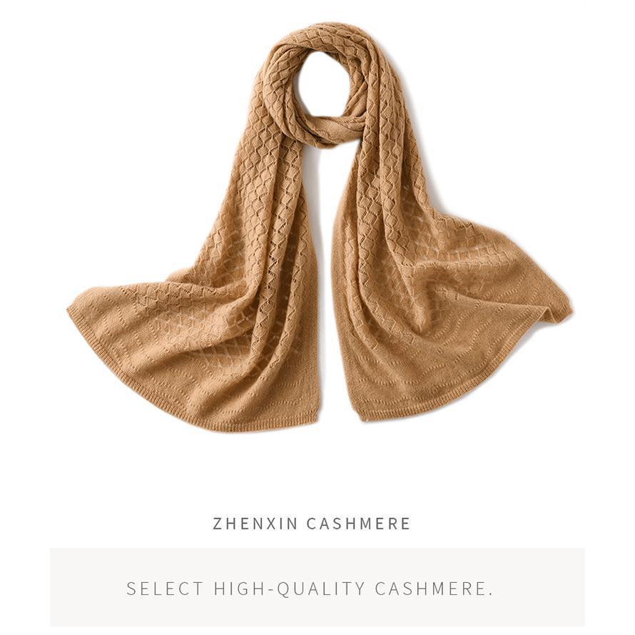 Women's Diamond Openwork Pure Cashmere Scarf: Warm, Knitted, Versatile Shawl for Autumn & Winter