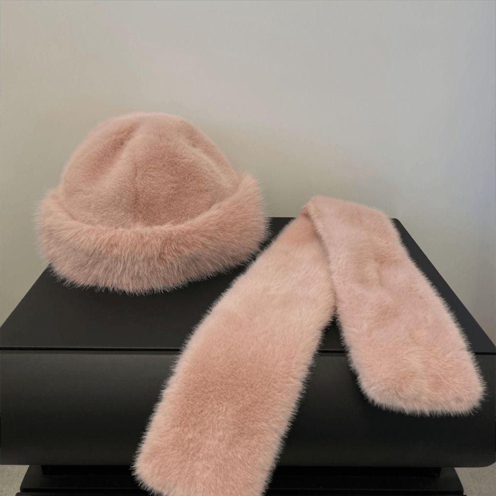 Autumn And Winter Fluffy Caps And Scarves Korean Style Plush Skiing Riding Warm Bucket Hat Snood Scarves Christmas Gift