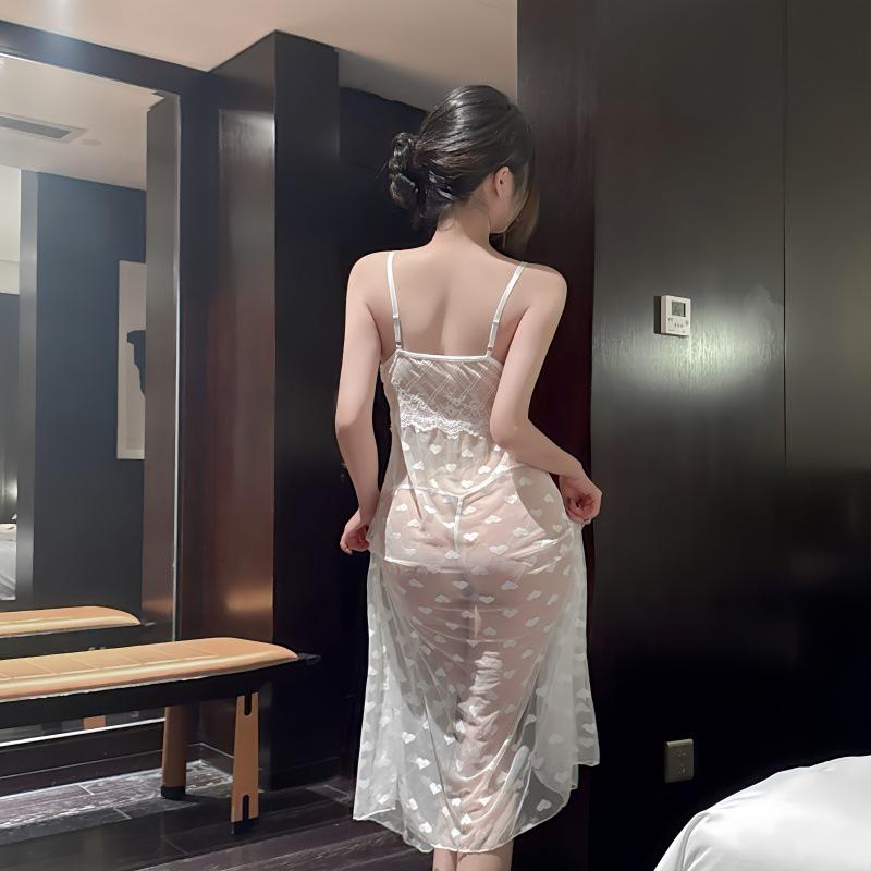 European and American Sheer Lace Nightgown Lingerie Dress - Women's Sexy Stage Uniform Nightwear