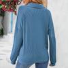 BITCED Women's Fall/Winter Polo Neck Button-Up Solid Color Long-Sleeve T-Shirt