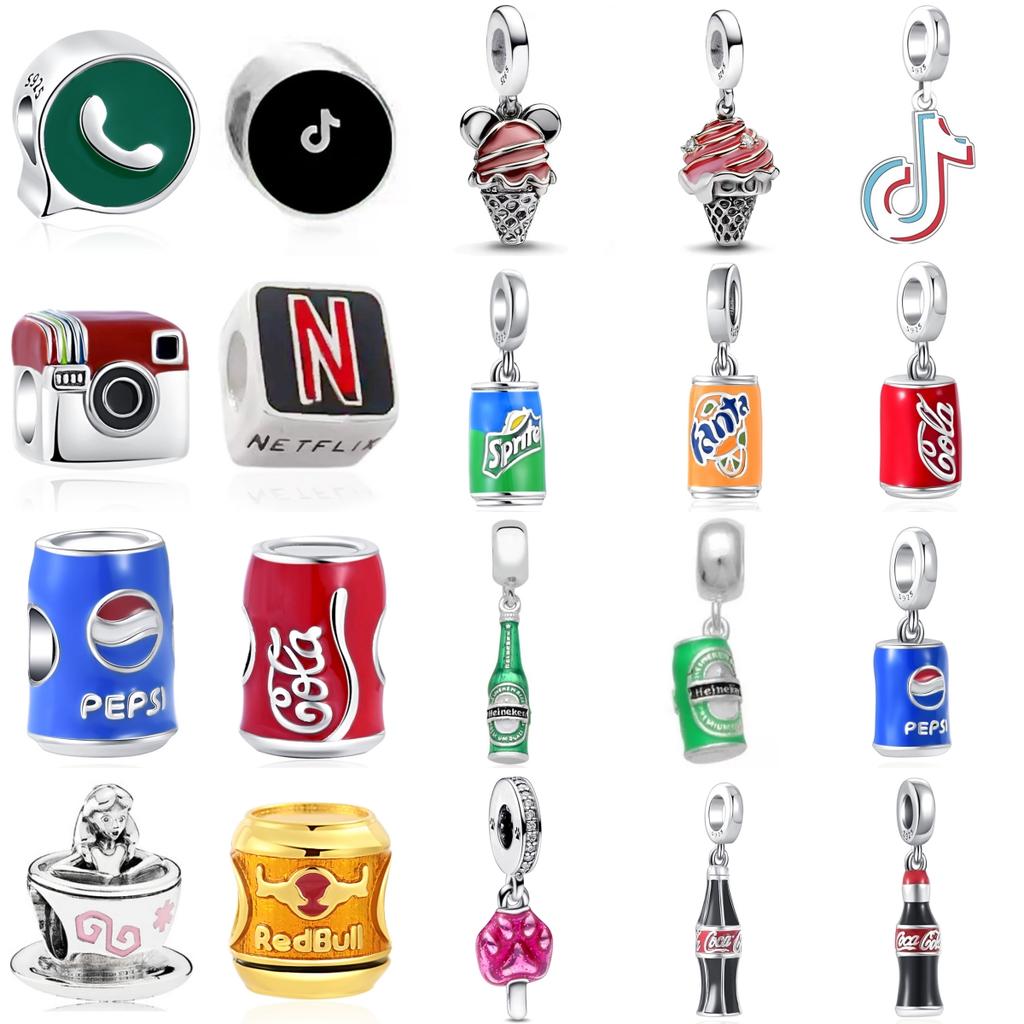 925 Silver Charms Camera drinks Cola Ice Cream Beads Fit Bracelet Original DIY For Women Jewelry Gifts