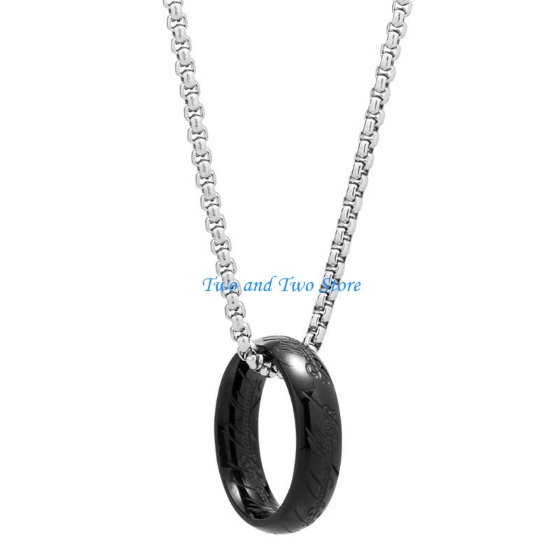 HX6F Titaniums Steel Retro Finger Ring Necklace Handmade Neckchain for Women and Men