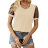 Women’s Casual Crew Neck Pullover Short Sleeve Top with Mesh Patchwork and Polka Dot Design for Everyday Wear