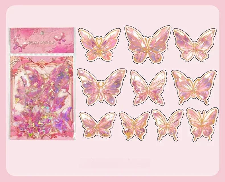 

Vintage Golden Foil Butterfly Sticker 3D Waterproof Self Adhesive Wall Stickers Cartoon Diamond Butterfly Decals Room Decoration рожевий